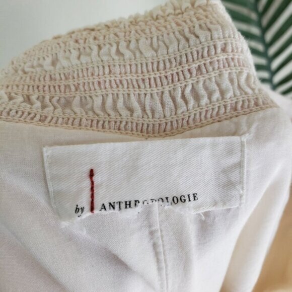 Anthropologie Islander Embroidered Wide Leg Crop Ankle Pants sz 12 Cotton/Linen - Picture 4 of 12